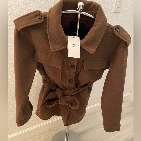 7 For All Mankind Cognac Brown Pea Coat, Sz. M, NWT, $325 MSRP - Picture 4 of 9